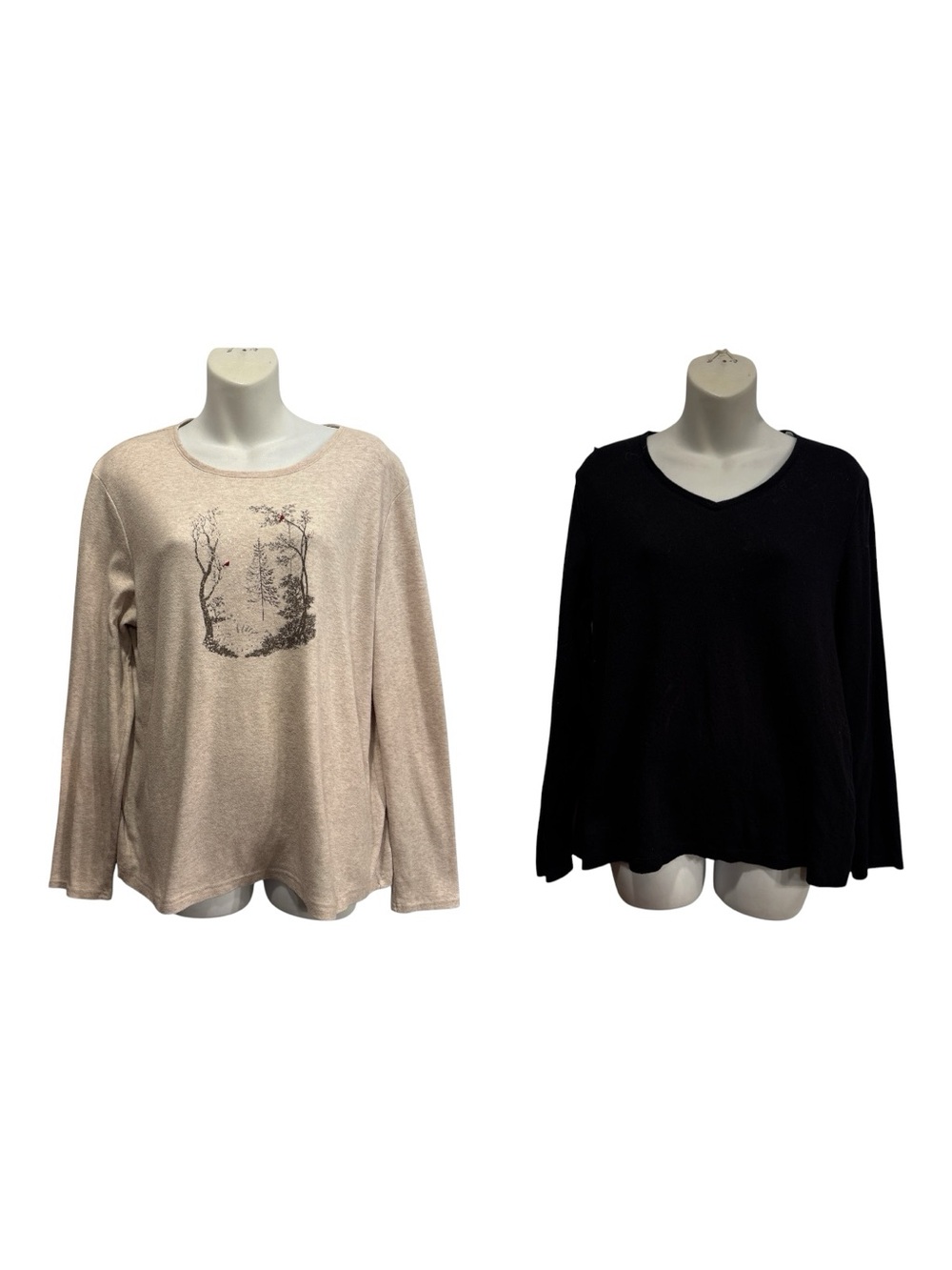 Croft & Barrow Tee Pair — Beige & Black size large. Long sleeve